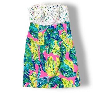 Lilly Pulitzer Brynn Dress In Pink Sunset Local Flavor Strapless Dress Sz 0